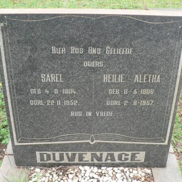 DUVENHAGE Sarel 1904-1952 &amp; Heilie Aletha 1906-1957