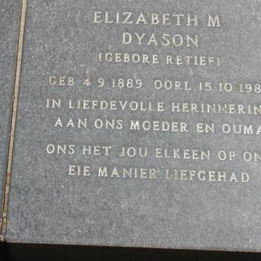 DYASON Elizabeth M. nee RETIEF 1889-1987