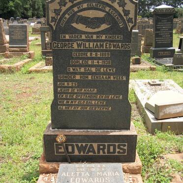 EDWARDS George William 1889-1938 &amp; Aletta Maria HARMSE 1901-1985