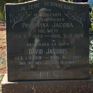 ELS David Jacobus 1919-1981 &amp; Philippina Jacoba DE WET 1925-1970