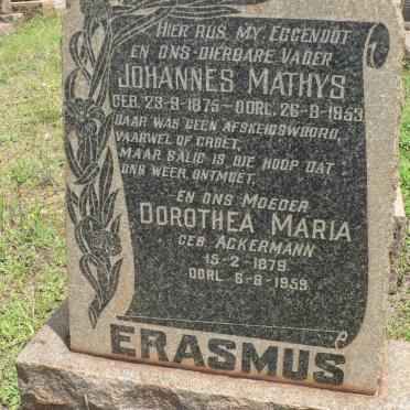 ERASMUS Johannes Mathys 1875-1953 &amp; Dorothea Maria ACKERMANN 1878-1959