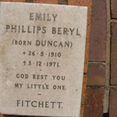 FITCHETT Emily Phillips Beryl nee DUNCAN 1910-1971