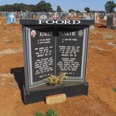 FOORD Jorrie 1929-2010 &amp; Martie 1942-