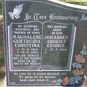 FOORD Johannes Andries George 1924- &amp; Magdalene Gertruida Christina 1925-1993