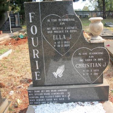 FOURIE Christian J. 1933-2012  &amp; Ella J. 1933-1994