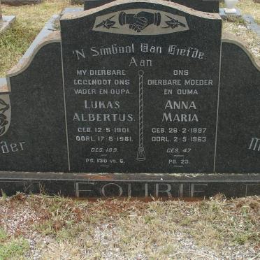 FOURIE Lukas Albertus 1901-1961 &amp; Anna Maria 1897-1963