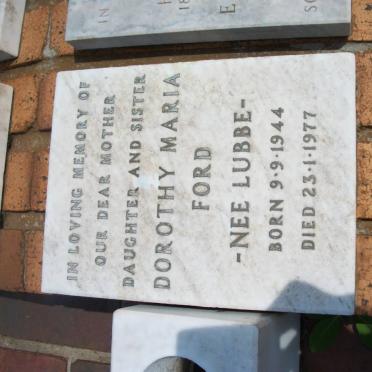 FORD Dorothy Maria nee LUBBE 1944-1977