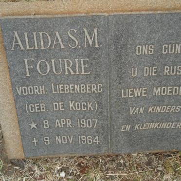 FOURIE Alida S.M. formerly LIEBENBERG nee DE KOCK 1907-1964