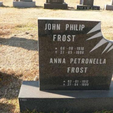 FROST John Philip 1910-1998 &amp; Anna Petronella 1912-1999