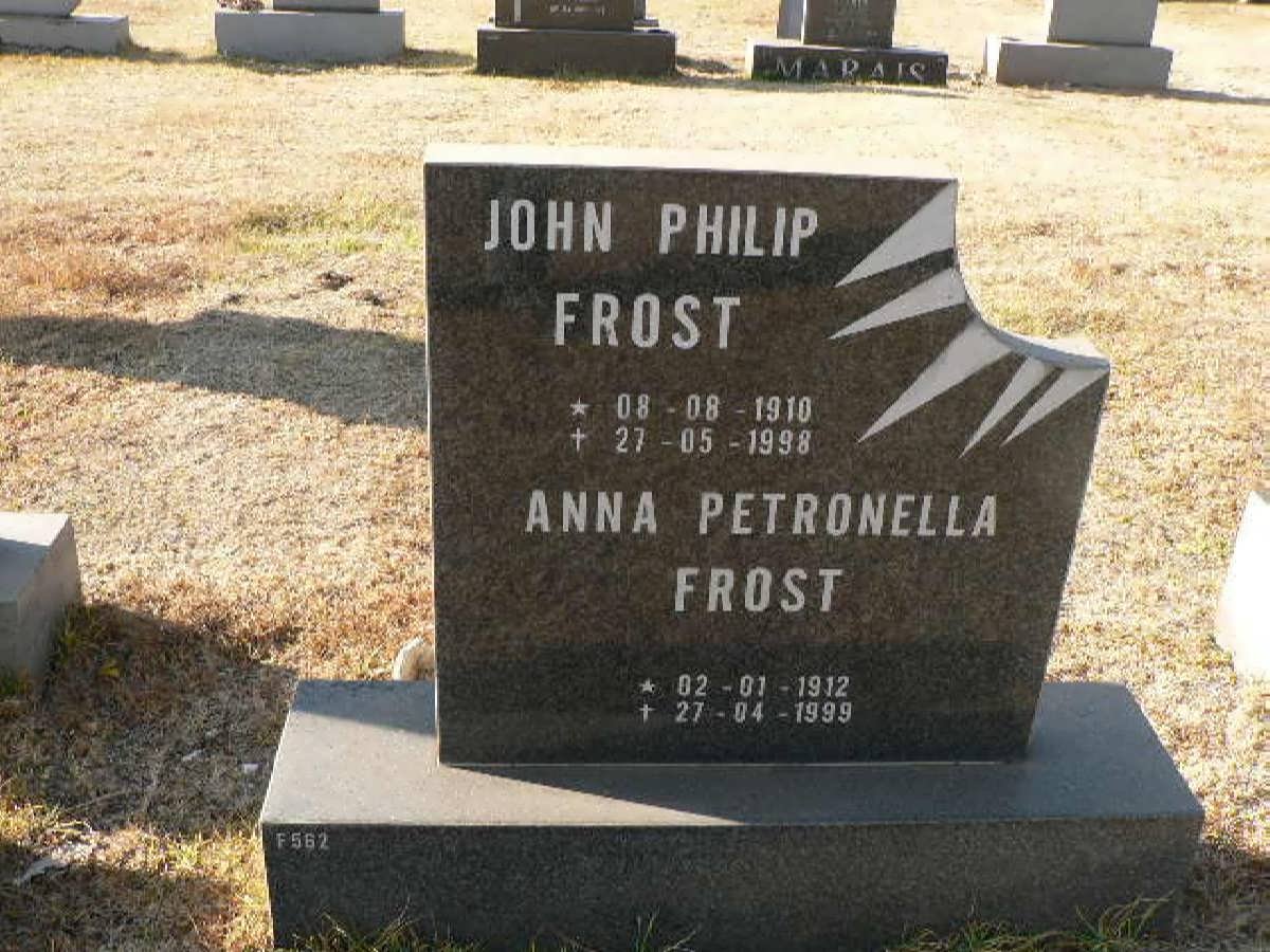 FROST John Philip 1910-1998 &amp; Anna Petronella 1912-1999