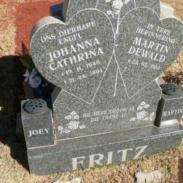 FRITZ Martin Dewald 1953-  &amp; Johanna Cathrina 1946-2004