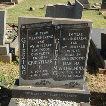 GIEZING Christiaan P. 1917-1982 &amp; Martha Wilhelmina 1919-2003