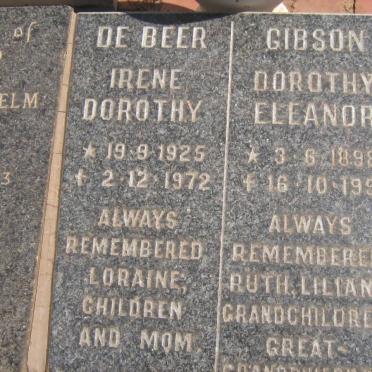 GIBSON Dorothy Eleanor 1898-1991 :: DE BEER Irene Dorothy 1925-1972