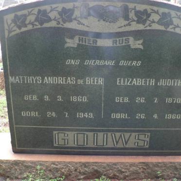 GOUWS Matthys Andreas de Beer 1860-1949 &amp; Elizabeth Judith 1870-1960
