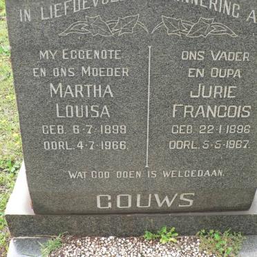 GOUWS Jurie Francois 1896-1967 &amp; Martha Louisa 1899-1966