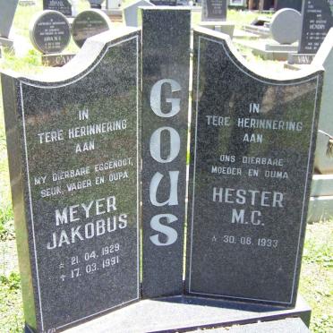 GOUS Meyer Jakobus 1929-1991 &amp; Hester M.C. 1933-