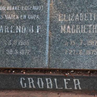 GROBLER Barend J.P 1906-1972 &amp; Elizabetha Magrietha 1917-1975 