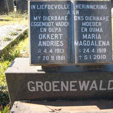 GROENEWALD Okkert Andries 1913-1981 &amp; Maria Magdalena 1919-2010