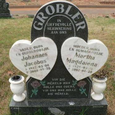 GROBLER Johannes Jacobus 1927-2004 &amp; Martha Magdalena 1925-2002