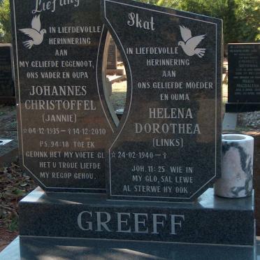 GREEFF Johannes Christoffel 1935-2010 &amp; Helena Dorothea LINKS 1940-