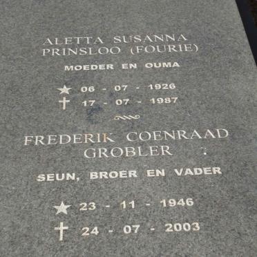 GROBLER Frederik Coenraad 1946-2003 :: PRINSLOO Aletta Susanna nee FOURIE 1926-1987