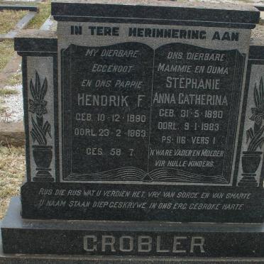 GROBLER Hendrik F. 1890-1963 &amp; Stephanie Anna Catherina 1890-1983