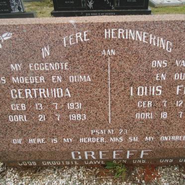 GREEFF Louis Fourie 1925-1995 &amp; Gertruida 1931-1983