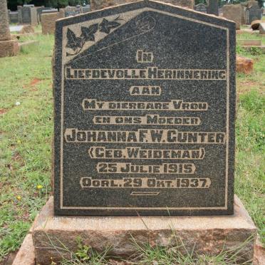 GUNTER Johanna F.W. nee WEIDEMAN 1915-1937