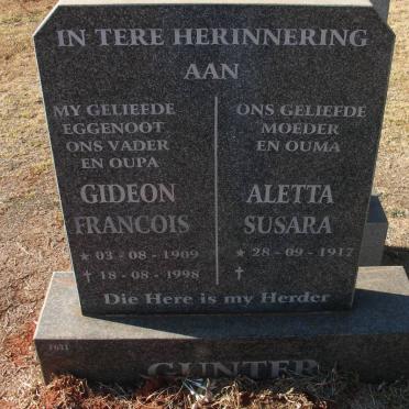 GUNTER Gideon Francois 1908-1998 &amp; Aletta Susara 1917-