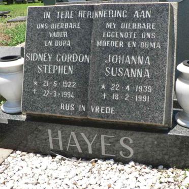 HAYES Sidney Gordon Stephen 1922-1994 &amp; Johanna Susanna 1939-1991