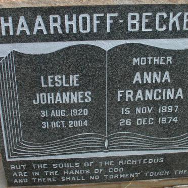 HAARHOFF Anna Francina 1897-1974 :: BECKER Leslie Johannes 1920-2004