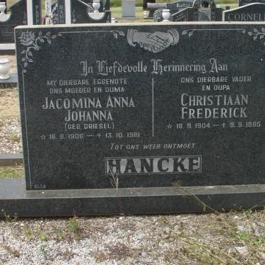 HANCKE Christiaan Frederick 1904-1985 &amp; Jacomina Anna Johanna GRIESSEL 1906-1981