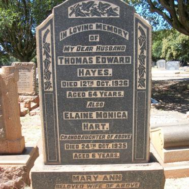 HAYES Thomas Edward -1936 &amp; Mary Ann -1938 :: HART Elaine Monica -1935