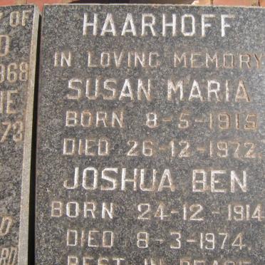 HAARHOFF Joshua Ben 1914-1974  Susan Maria 1915-1972
