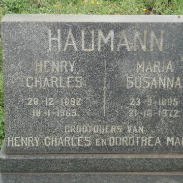 HAUMANN Henry Charles 1897-1965 &amp; Maria Susanna 1895-1972