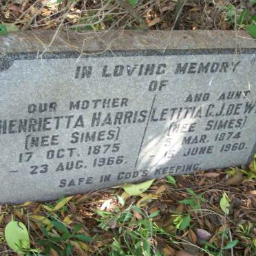 HARRIS Henrietta nee SIMES 1875-1966 :: DE WET Letitia G.J. nee SIMES 1874-1960