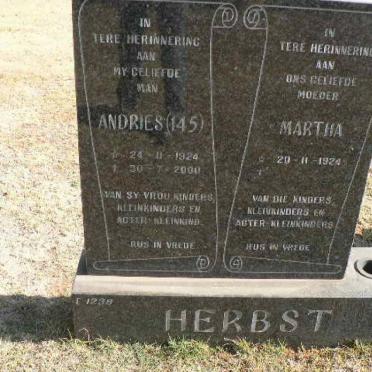 HERBST Andries 1924-2000 &amp; Martha 1924-