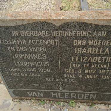 HEERDEN Johannes Loduwicus, van -1958 &amp; Isabella Elizabeth DE KLERK 1872-1964