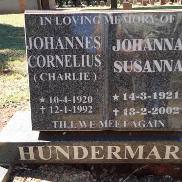 HUNDERMARK Johannes Cornelius 1920-1992 &amp; Johanna Susanna 1921-2002