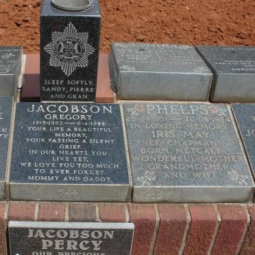 JACOBSON Gregory 1965-1985 :: JACOBSON Percy 1934-1961 :: PHELPS Iris May formerly CHAPMAN nee METCALF 1911-1984