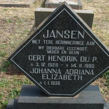 JANSEN Gert Hendrik du P. 1928-1980 &amp; Johanna Adriana Elizabeth 1936-