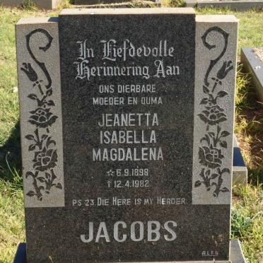 JACOBS Jeanetta Isabella Magdalena 1898-1982