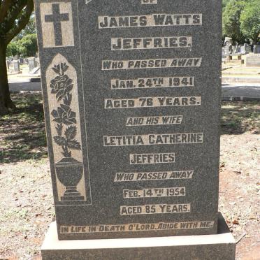 JEFFRIES James Watts -1941 &amp; Letitia Catherine -1954