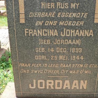 JORDAAN Francina Johanna nee JORDAAN 1893-1944