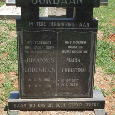 JORDAAN Johannes 1913-1991 &amp; Maria Christina 1917-1998