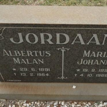 JORDAAN Albertus Malan 1891-1964 &amp; Maria Johanna 1897-1968