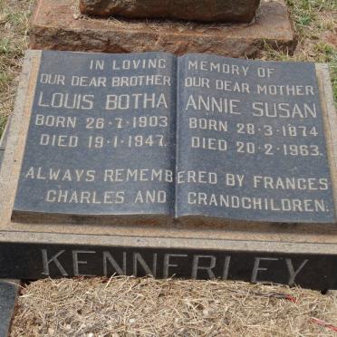 KENNERLEY Annie Susan nee BOTES 1874-1963 :: KENNERLEY Louis Botha 1903-1947
