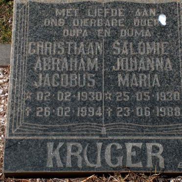 KRUGER Christiaan Abraham Jacobus 1930-1994 &amp; Salomie Johanna Maria 1930-1988