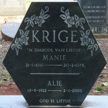 KRIGE Manie 1916-1978 &amp; Alie 1922-2008