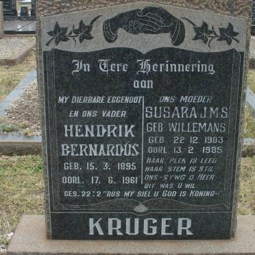 KRUGER Hendrik Bernardus 1895-1961 &amp; Susara J.M.S. WILLEMANS 1903-1985